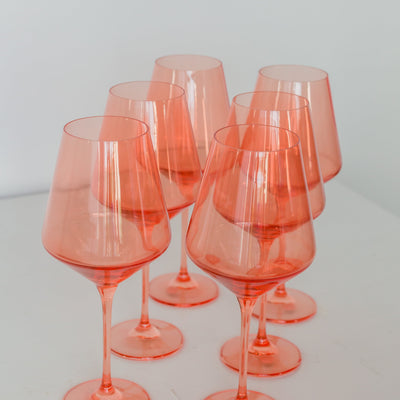 Estelle Colored Wine Stemware - Set of 6- Peach Fuzz {Our Coral Peach Pink}
