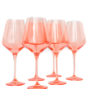 Estelle Colored Wine Stemware - Set of 6- Peach Fuzz {Our Coral Peach Pink}