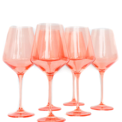 Estelle Colored Wine Stemware - Set of 6- Peach Fuzz {Our Coral Peach Pink}