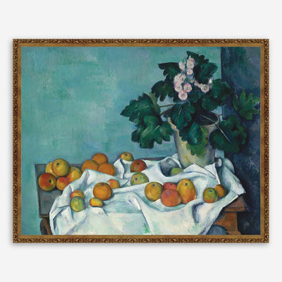 Still Life with Apples and a Pot of Primroses Print by Paul Cézanne