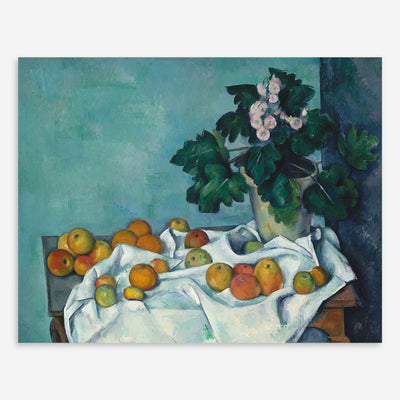 Still Life with Apples and a Pot of Primroses Print by Paul Cézanne
