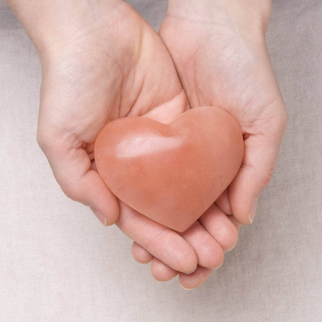 Peach Selenite Heart