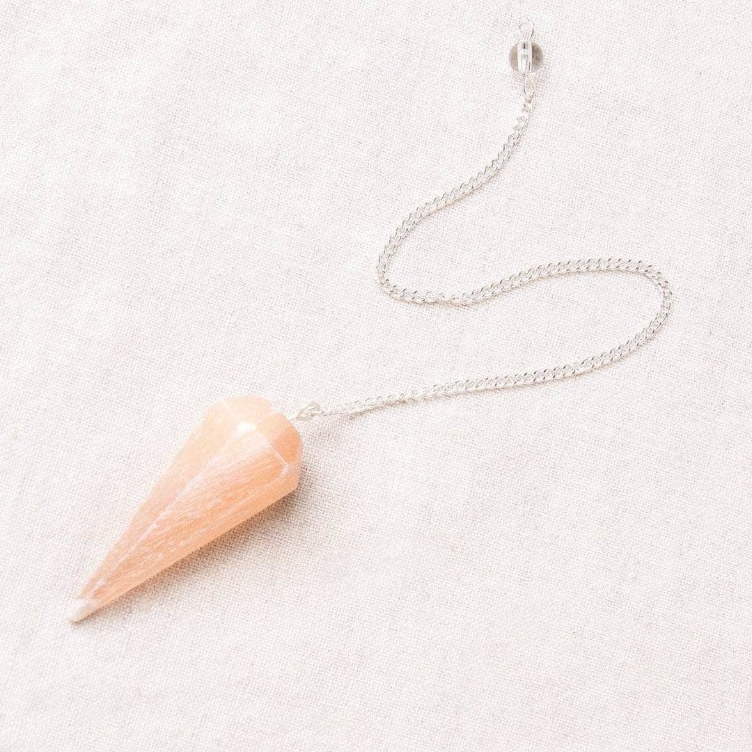 Peach Selenite Gemstone Pendulum