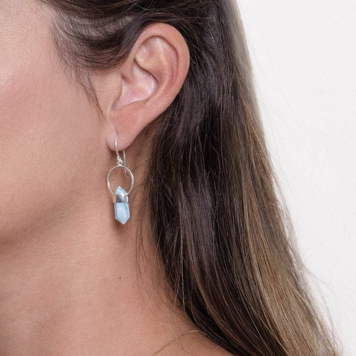 Rare Genuine Larimar Crystal Point Earrings