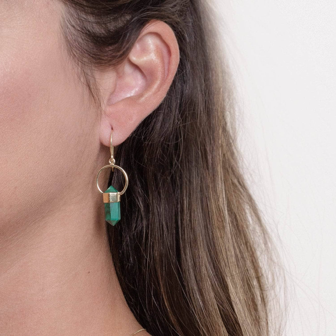 Genuine Malachite Crystal Point Earrings