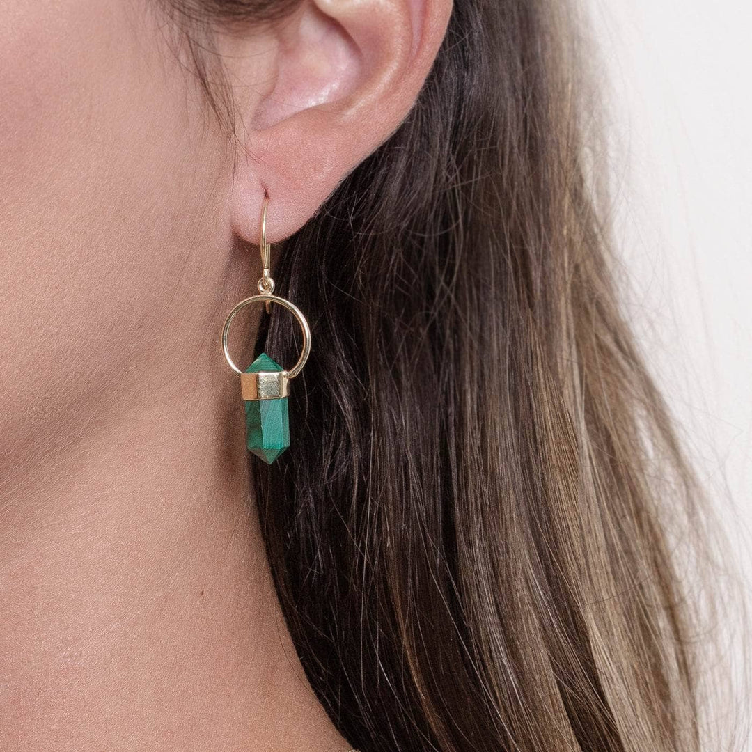 Genuine Malachite Crystal Point Earrings