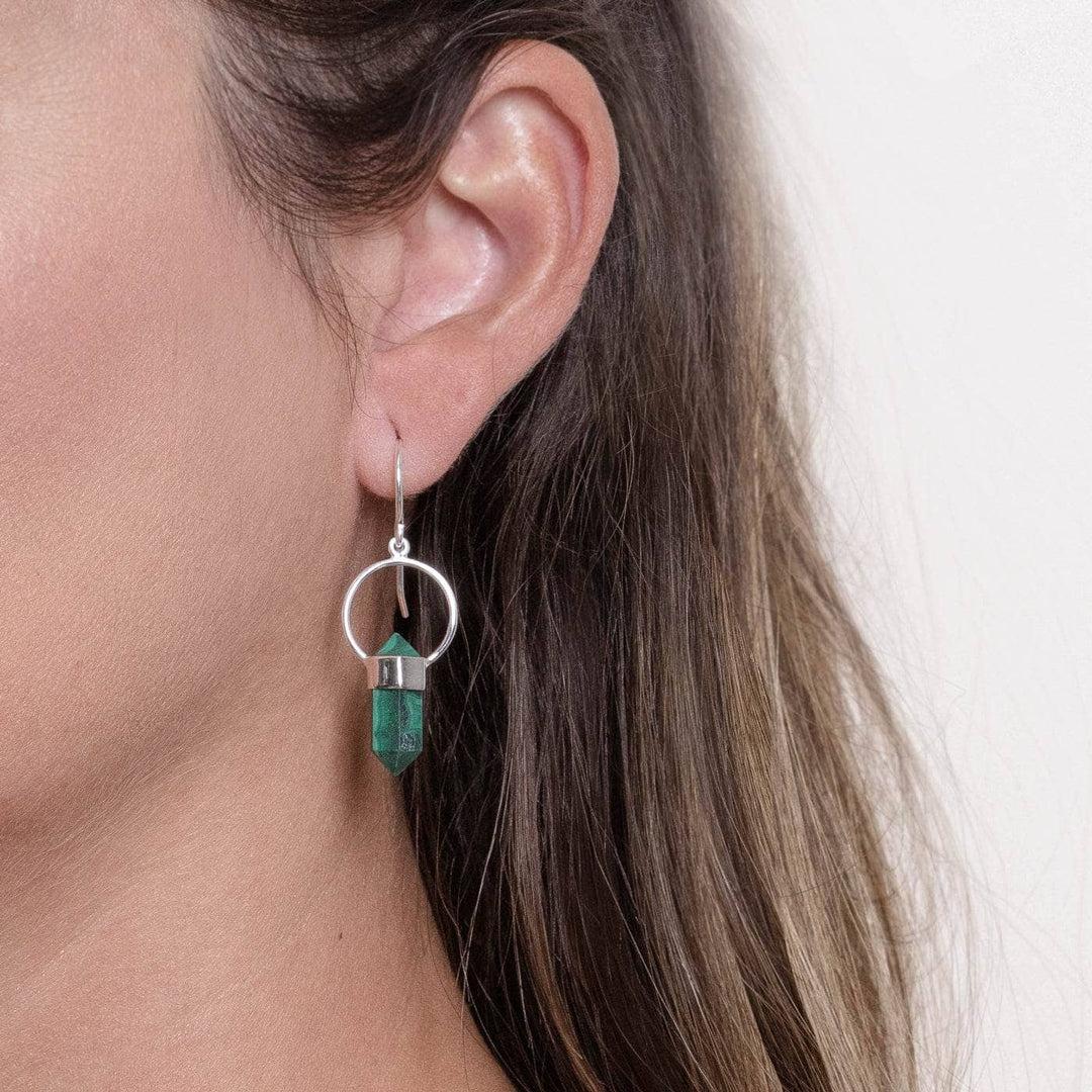 Genuine Malachite Crystal Point Earrings