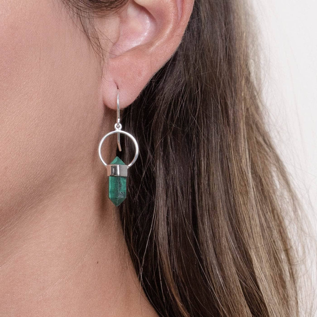 Genuine Malachite Crystal Point Earrings