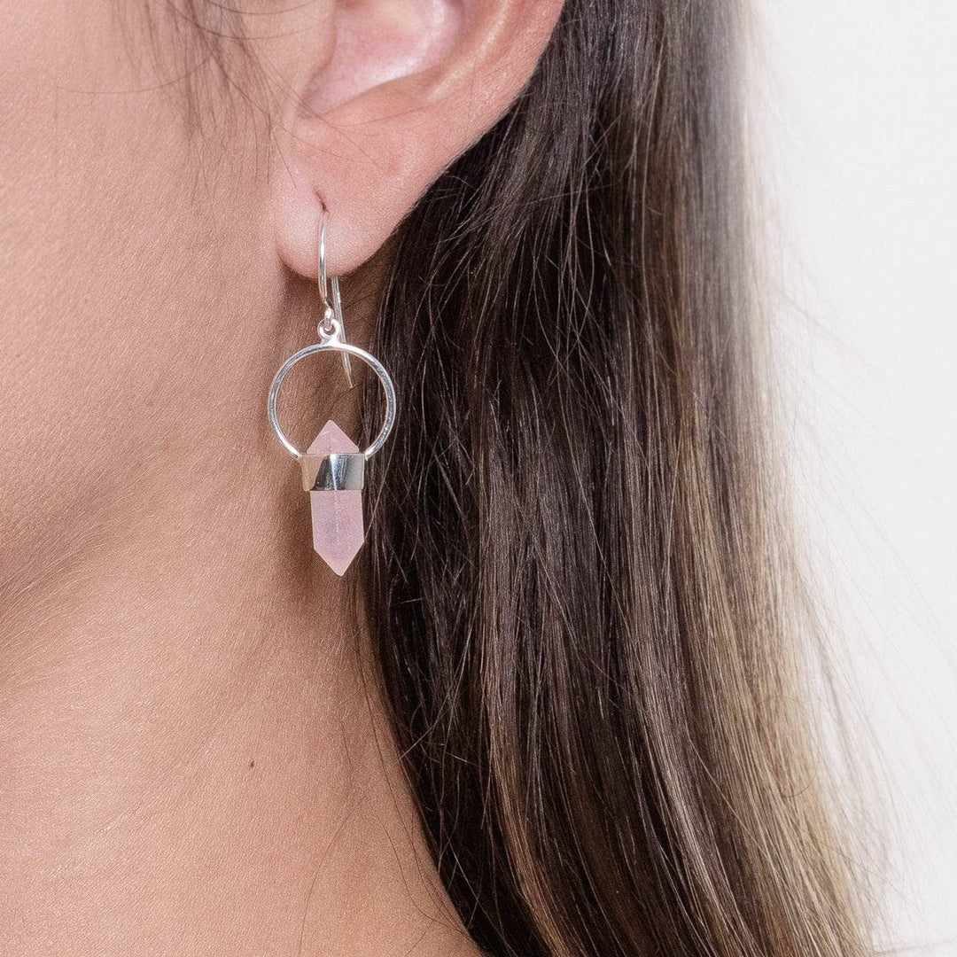 Rose Quartz Crystal Point Earrings