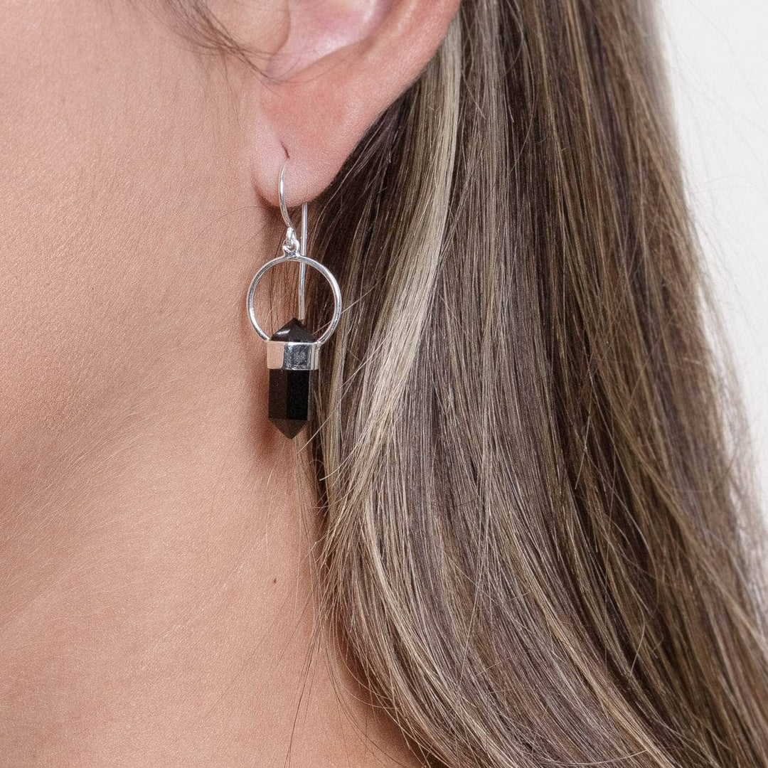 Black Tourmaline Crystal Point Earrings