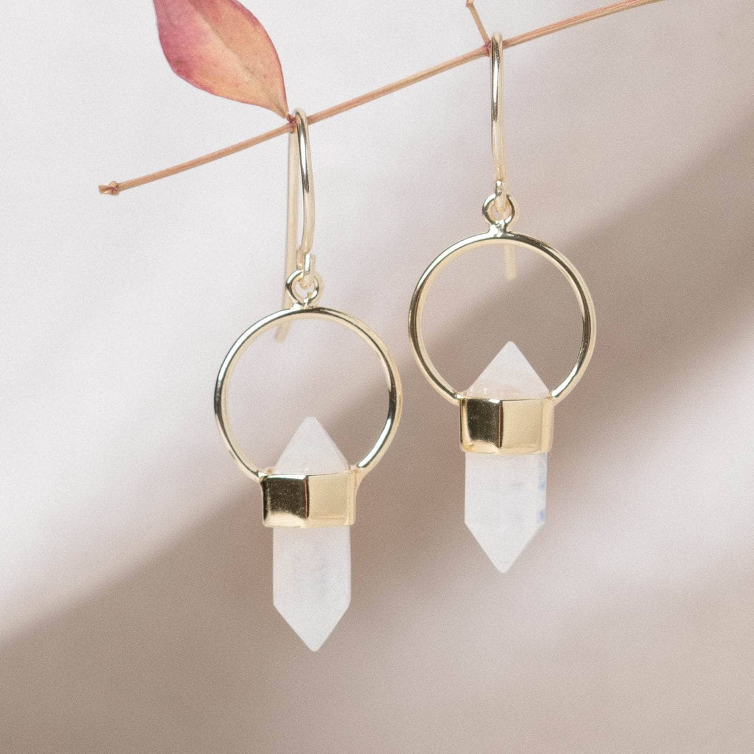 Rainbow Moonstone Crystal Point Earrings