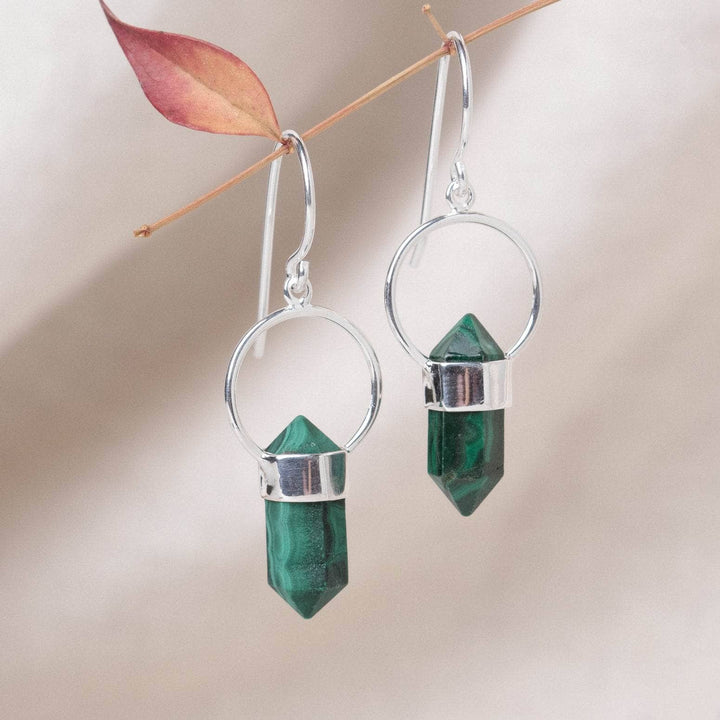 Genuine Malachite Crystal Point Earrings