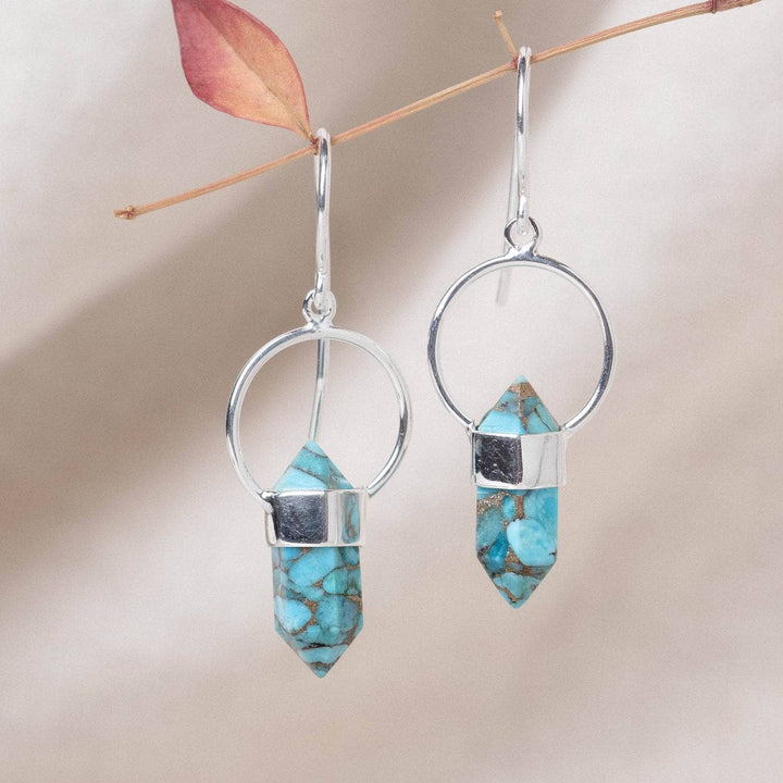 Genuine Turquoise Crystal Point Earring