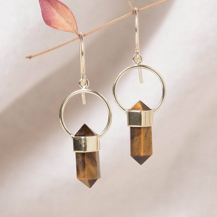 Tiger Eye Crystal Point Earrings