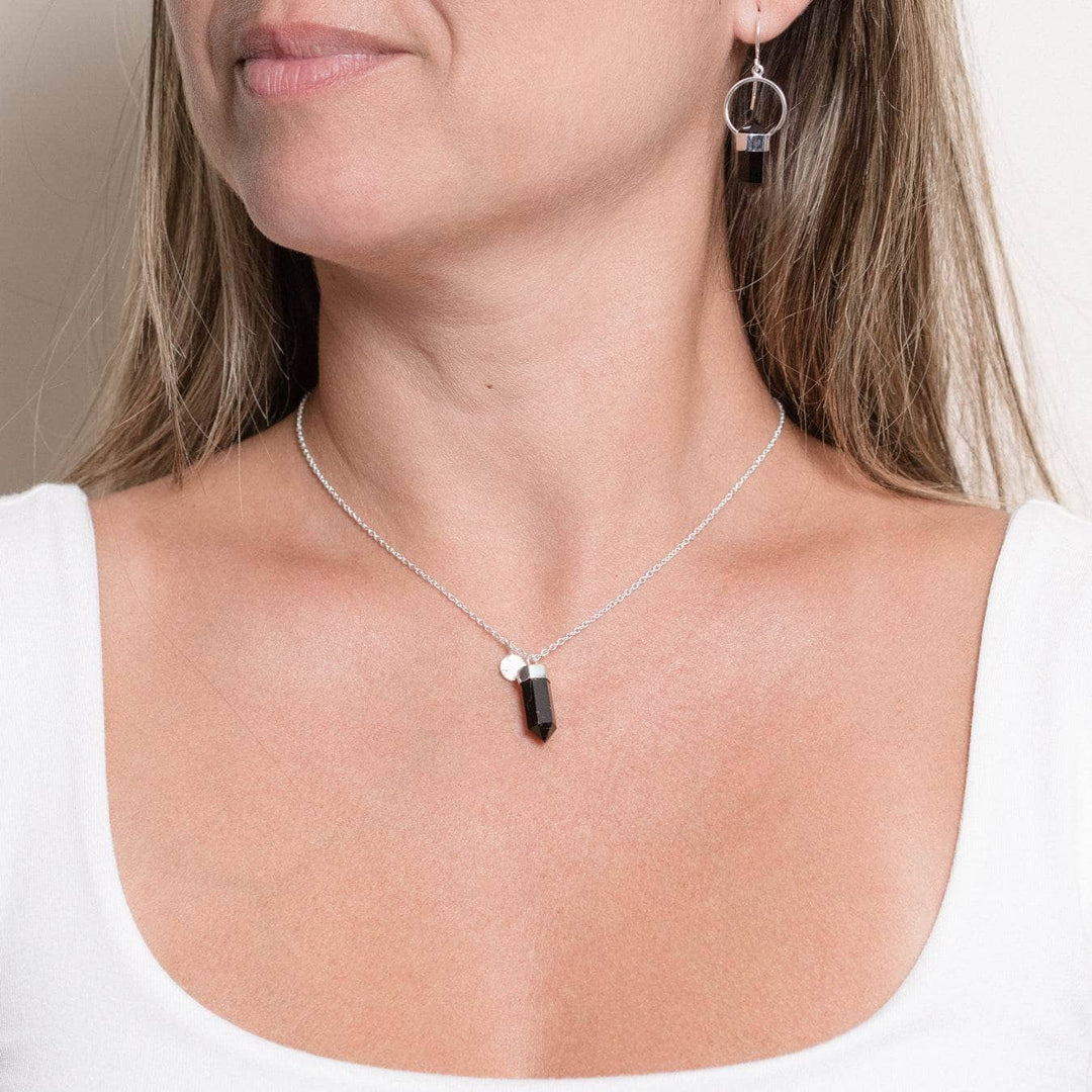 Delicate Black Tourmaline Crystal Point Necklace