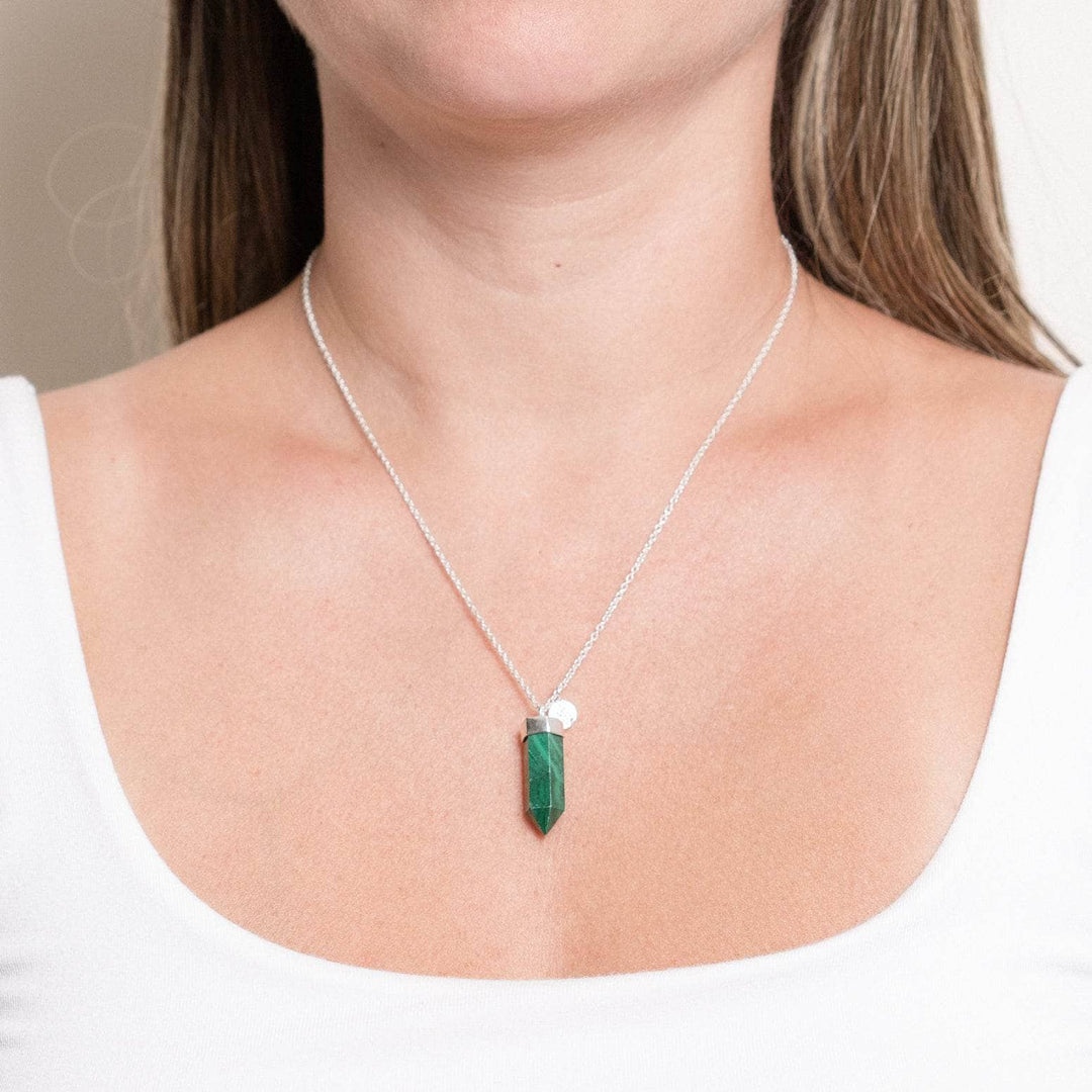 Genuine Malachite Crystal Point Necklace