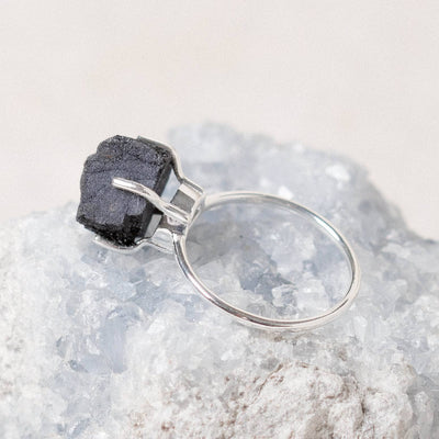 Black Tourmaline Raw Freeform Gold or Silver Ring
