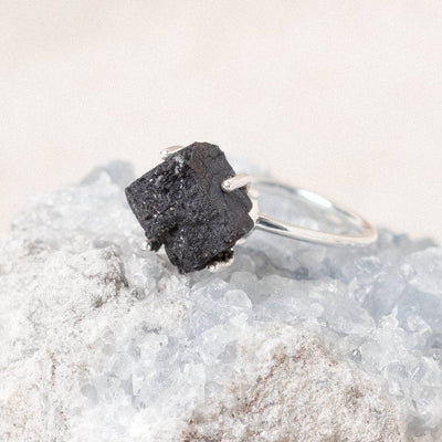 Black Tourmaline Raw Freeform Gold or Silver Ring