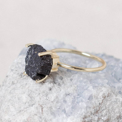 Black Tourmaline Raw Freeform Gold or Silver Ring
