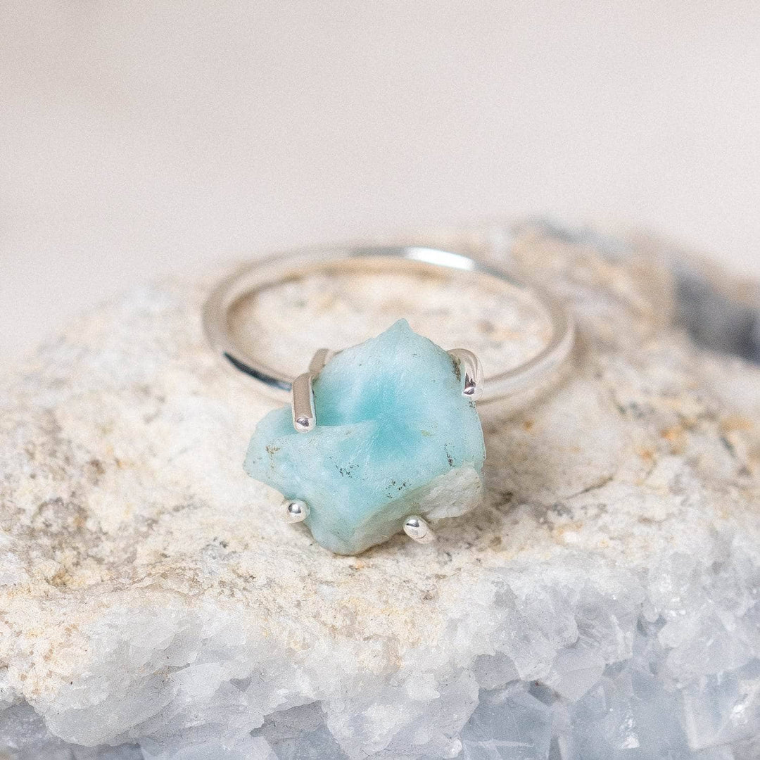 Rare Genuine Larimar Raw Freeform Gold or Silver Ring