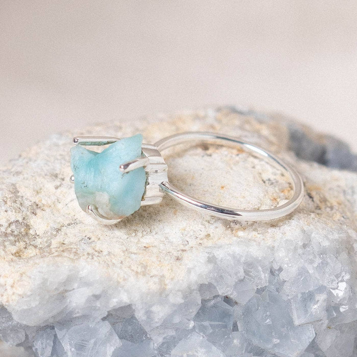 Rare Genuine Larimar Raw Freeform Gold or Silver Ring