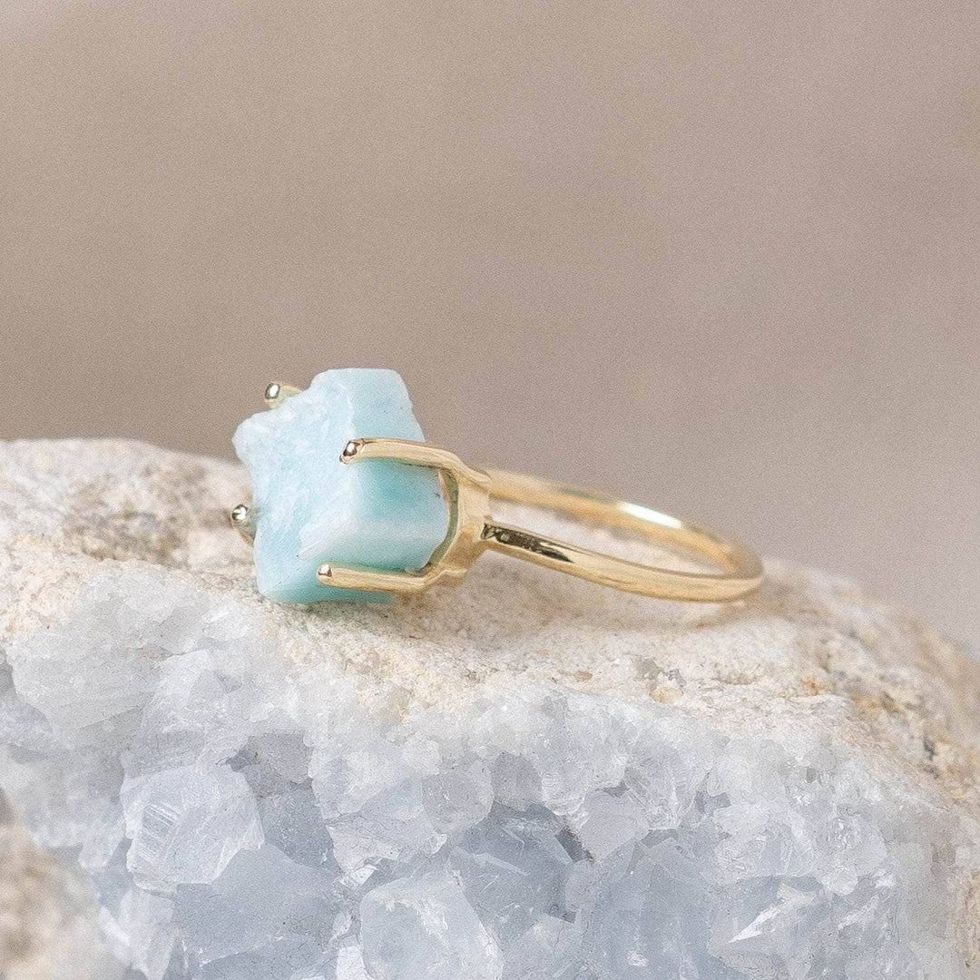 Rare Genuine Larimar Raw Freeform Gold or Silver Ring