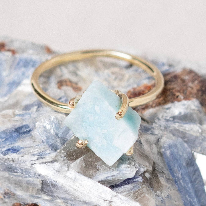 Rare Genuine Larimar Raw Freeform Gold or Silver Ring