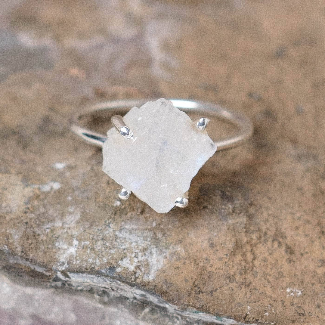 Rainbow Moonstone Raw Freeform Gold or Silver Ring