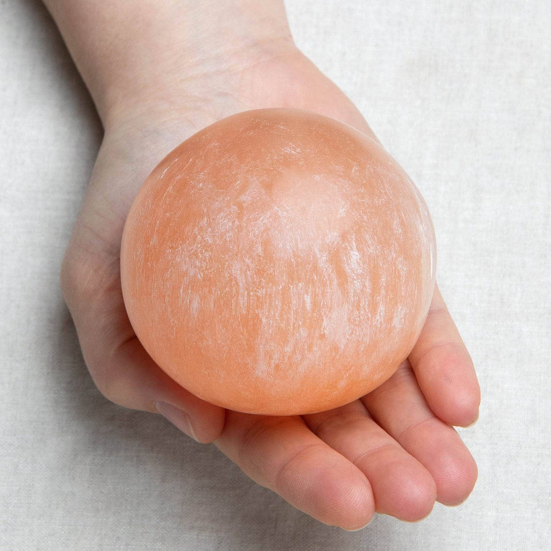 Peach Selenite Sphere with Tripod