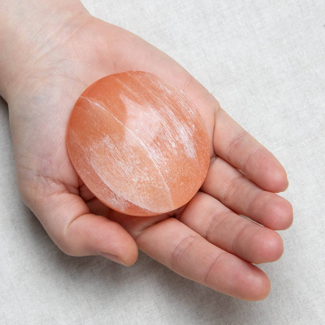 Peach Selenite Palm Stone