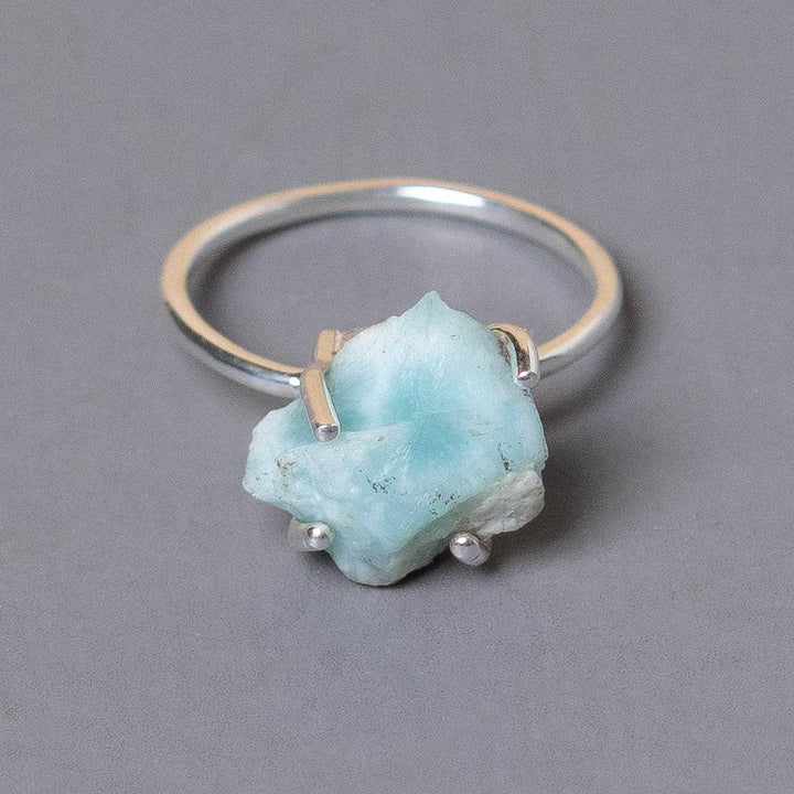 Rare Genuine Larimar Raw Freeform Gold or Silver Ring