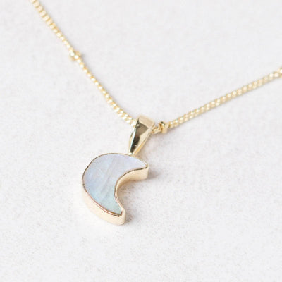 Crescent Moon Raw Gemstone Necklace