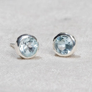 Blue Topaz Silver or Gold Stud Earrings