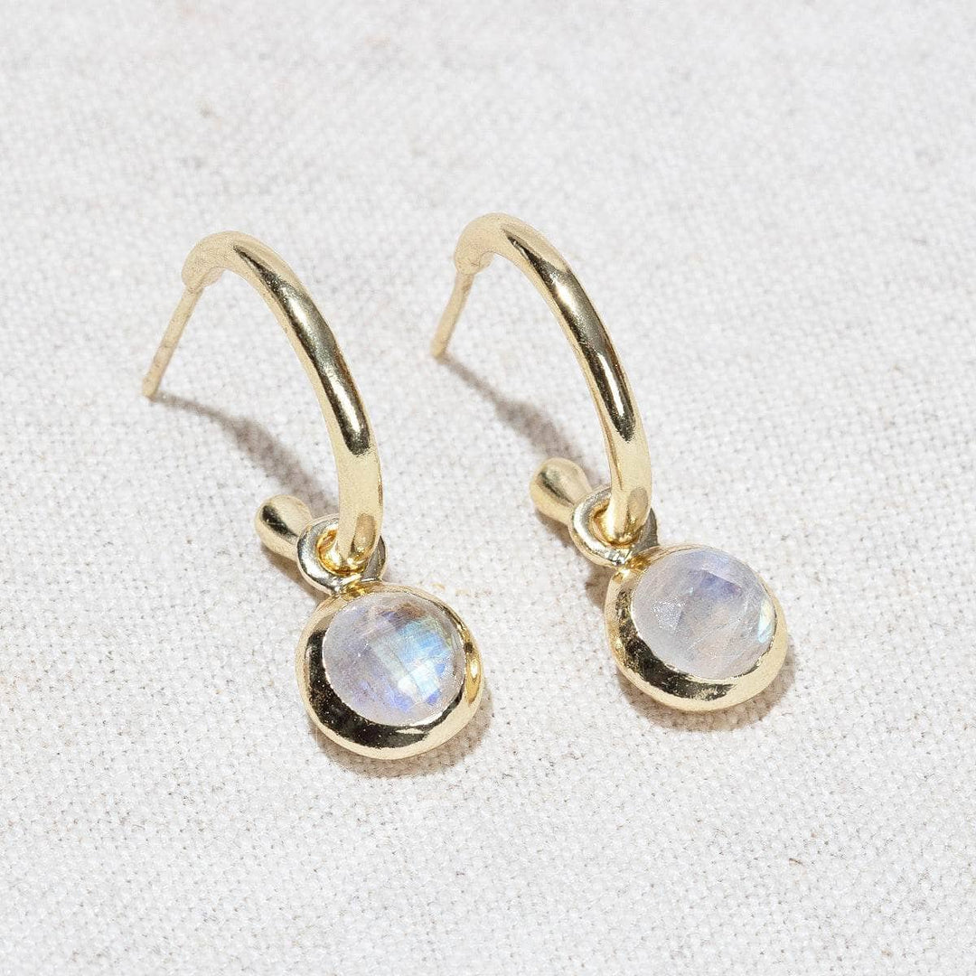 Rainbow Moonstone Silver and Golden Hoop Earrings