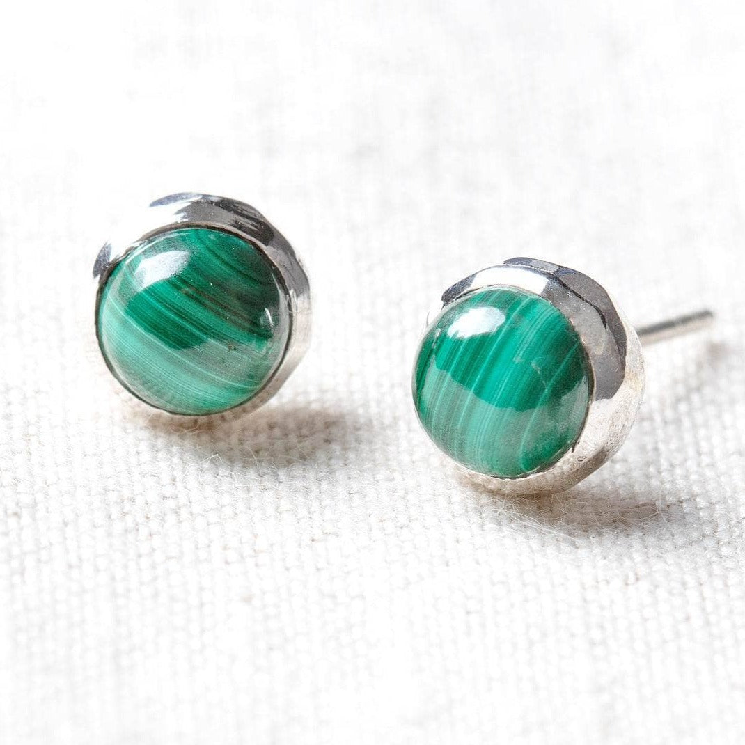 Genuine Malachite Silver or Gold Stud Earrings