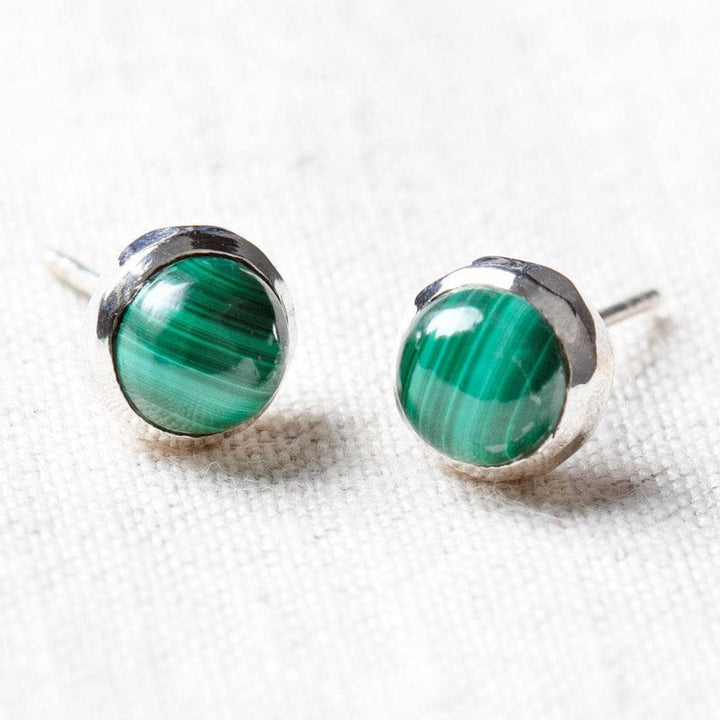 Genuine Malachite Silver or Gold Stud Earrings