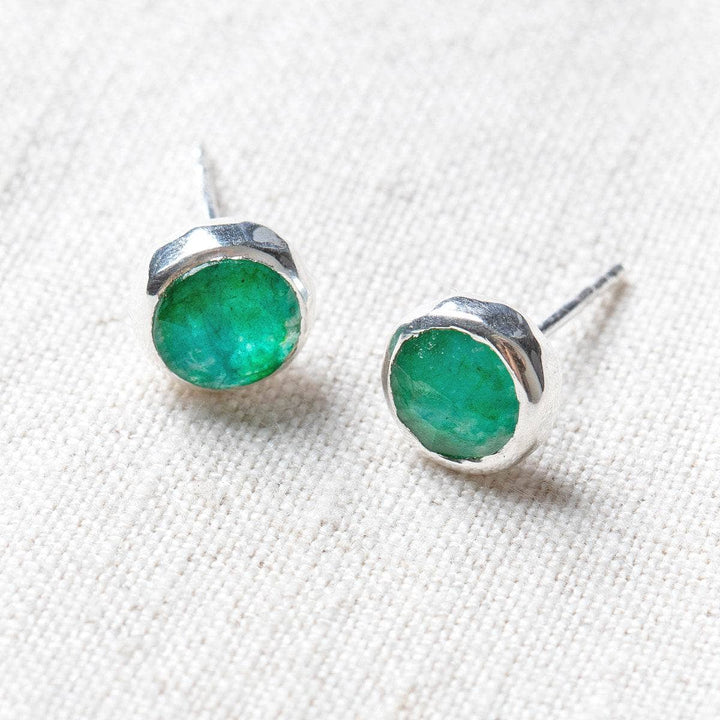 Emerald Silver or Gold Stud Earrings