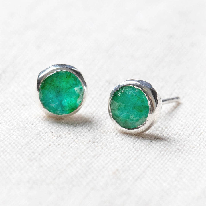 Emerald Silver or Gold Stud Earrings