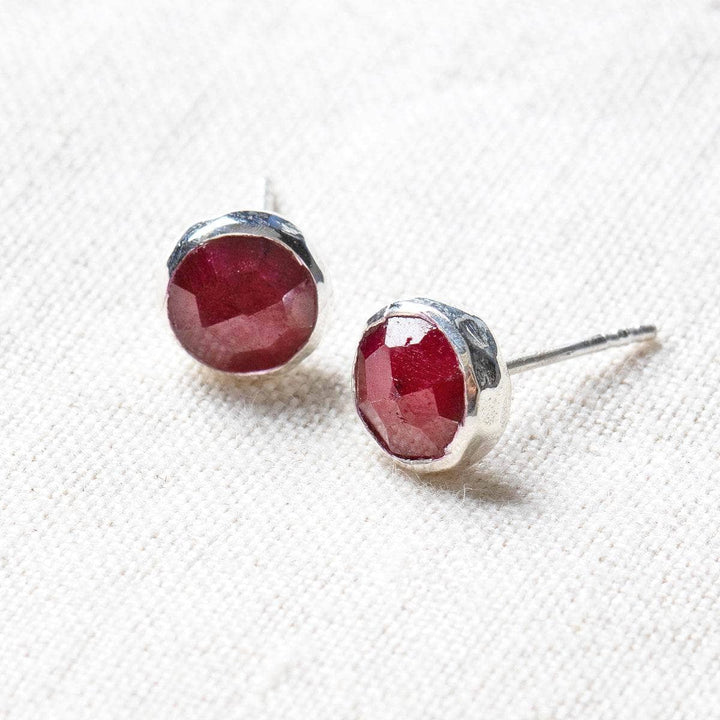 Ruby Silver or Gold Stud Earrings