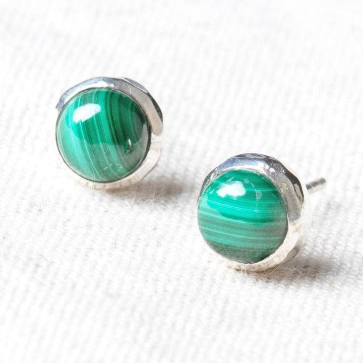 Genuine Malachite Silver or Gold Stud Earrings