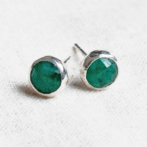 Green Jade Silver or Gold Stud Earrings