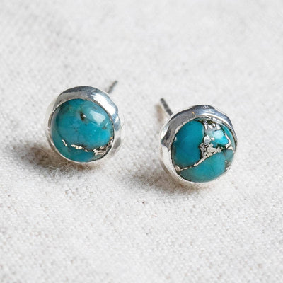 Genuine Turquoise Silver or Gold Stud Earrings