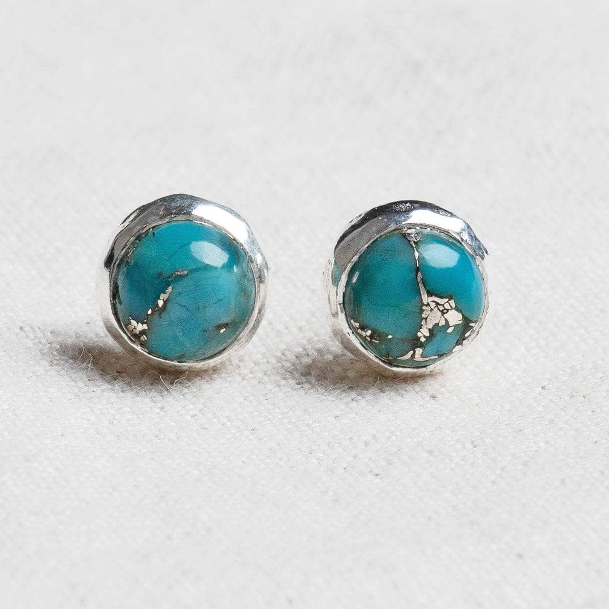 Genuine Turquoise Silver or Gold Stud Earrings