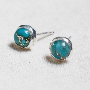 Genuine Turquoise Silver or Gold Stud Earrings