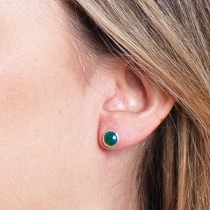 Green Jade Silver or Gold Stud Earrings