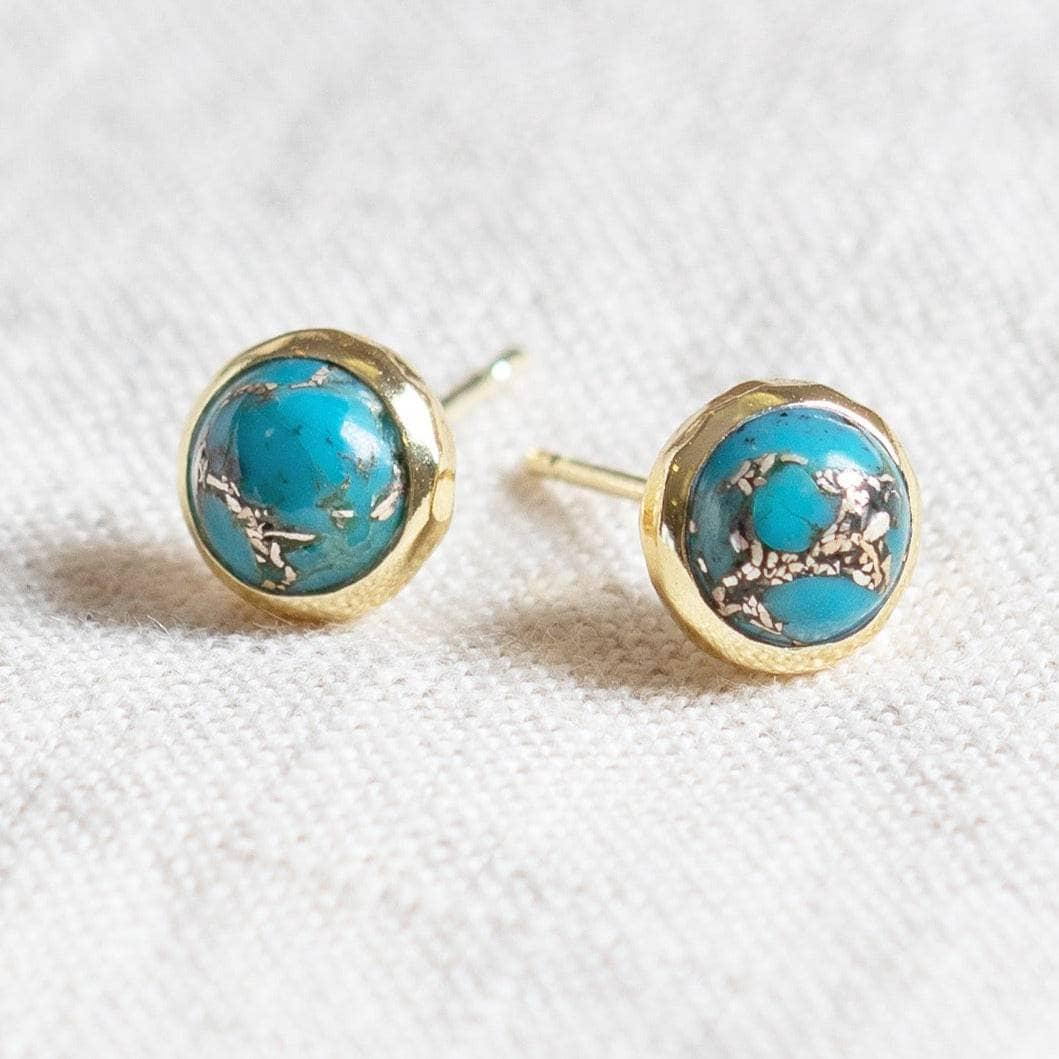 Genuine Turquoise Silver or Gold Stud Earrings