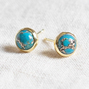 Genuine Turquoise Silver or Gold Stud Earrings