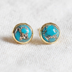 Genuine Turquoise Silver or Gold Stud Earrings