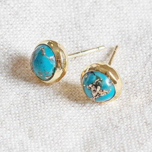 Genuine Turquoise Silver or Gold Stud Earrings