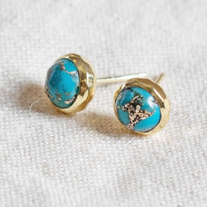 Genuine Turquoise Silver or Gold Stud Earrings